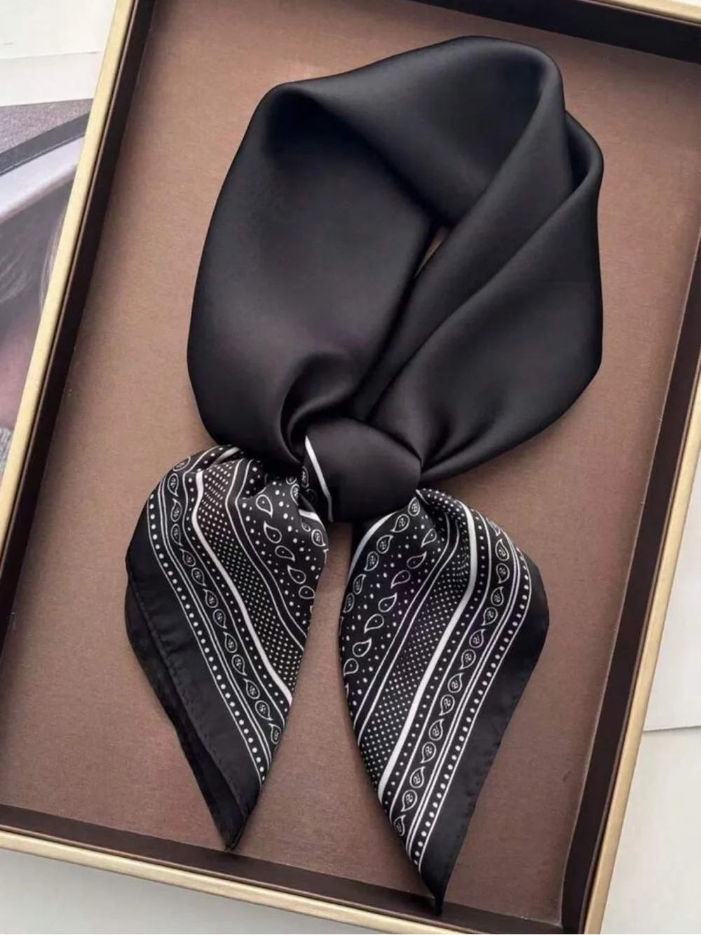 Classic Black Patterned with a White Paisley Border Neck Scarf